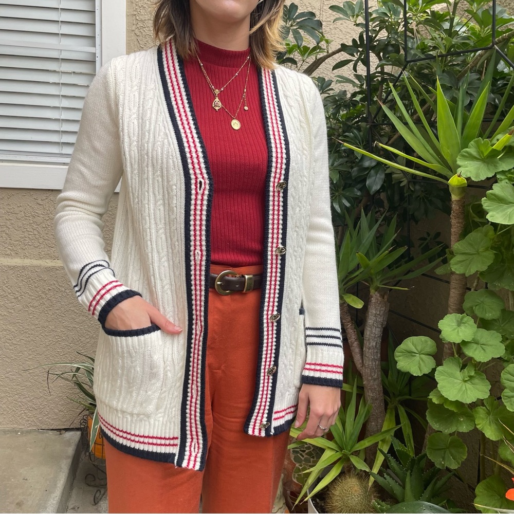 New vintage cream Tommy Hilfiger knitted cardigan, perfect for Taylor Swift fans